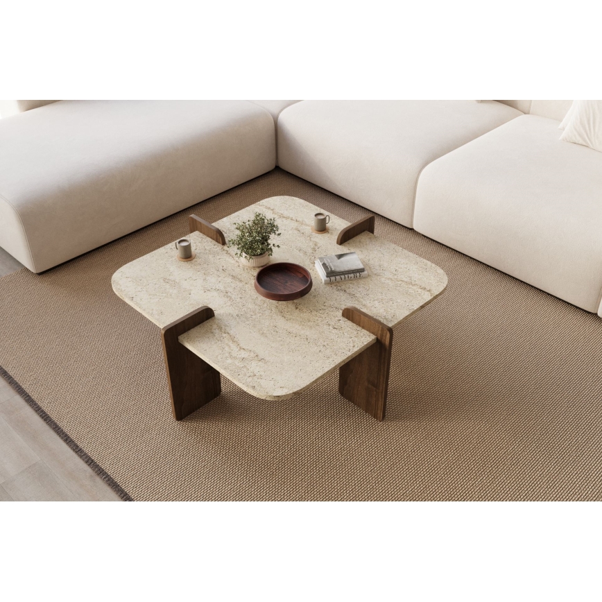 Table basse PURO 90x90 cm beige/noyer