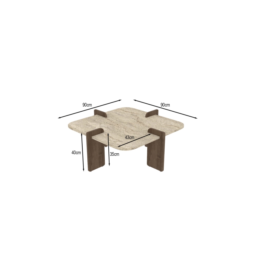 Table basse PURO 90x90 cm beige/noyer