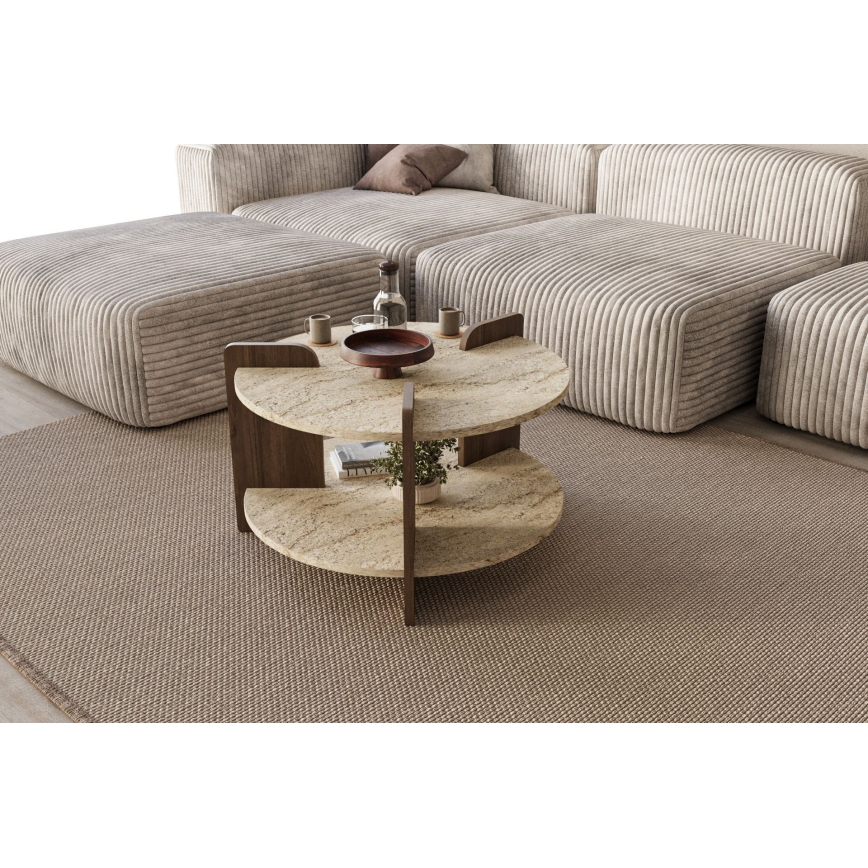 Table basse PURO Ø 70 cm beige/noyer