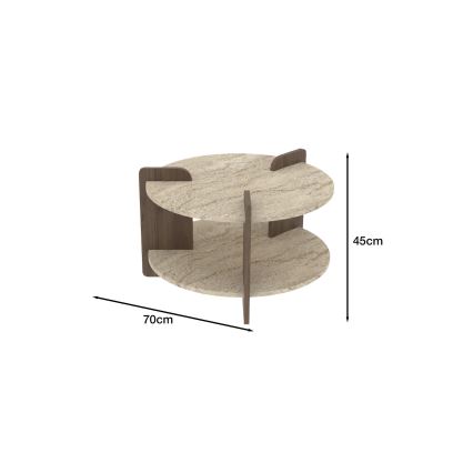 Table basse PURO Ø 70 cm beige/noyer