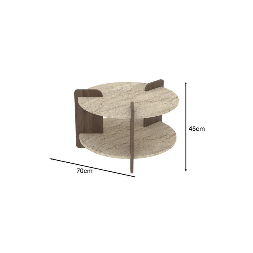 Table basse PURO Ø 70 cm beige/noyer