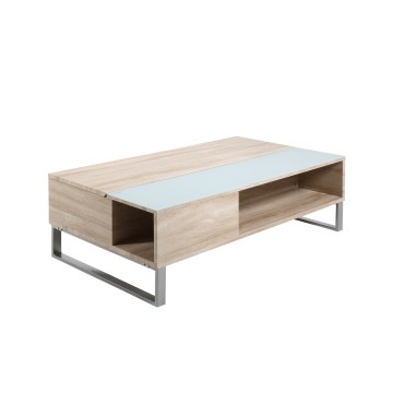 Table basse relevable ENZO 110 x 60 cm blanche/chêne sonoma