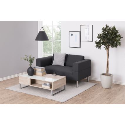 Table basse relevable ENZO 110 x 60 cm blanche/chêne sonoma