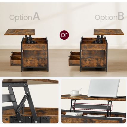 Table basse relevable NYRO marron/noir