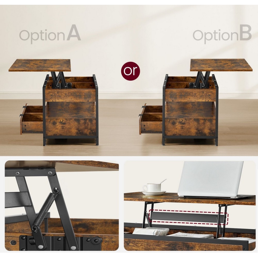 Table basse relevable NYRO marron/noir