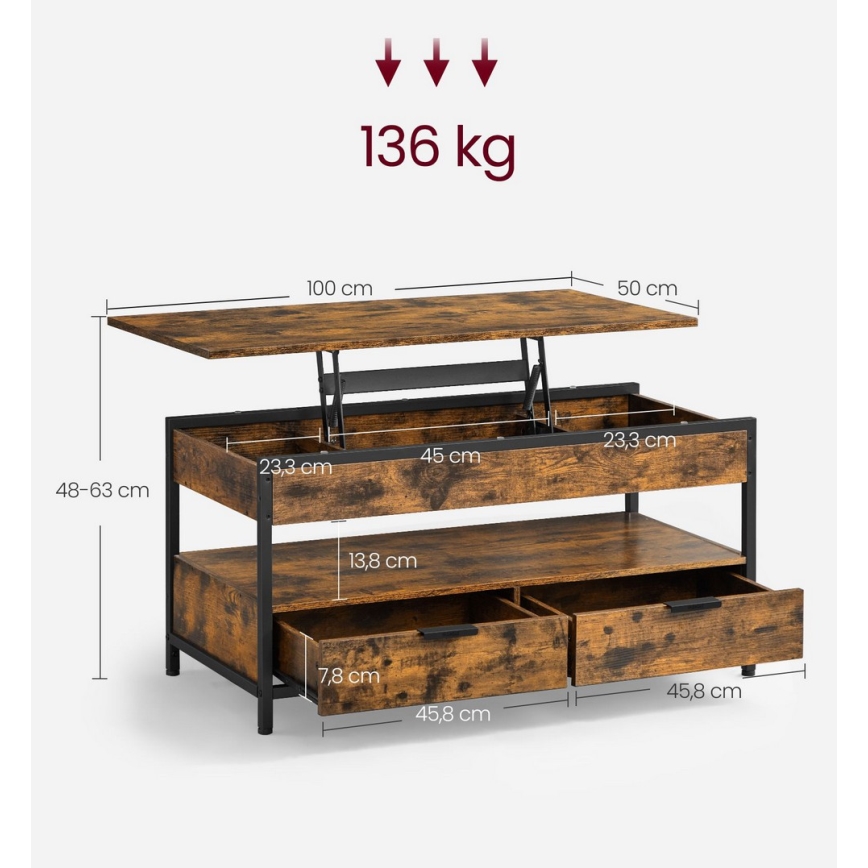 Table basse relevable NYRO marron/noir