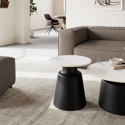 Table basse SANTORINI Ø 45 cm travertin/noir/céramique