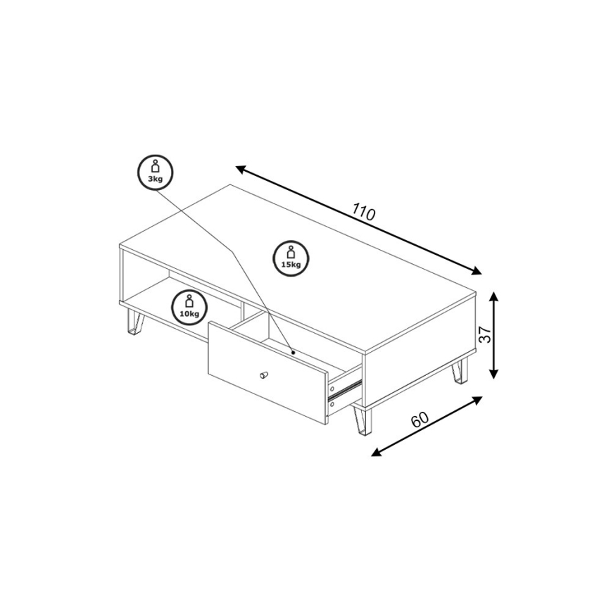 Table basse SULA chêne craft/noir