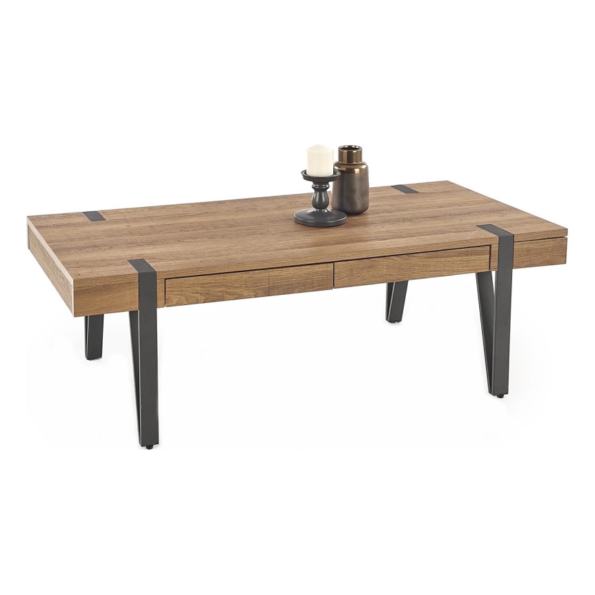 Table basse TULUZA 41x120 cm doré noyer/noir
