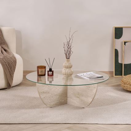 Table basse VERE Ø 90 cm beige/transparent