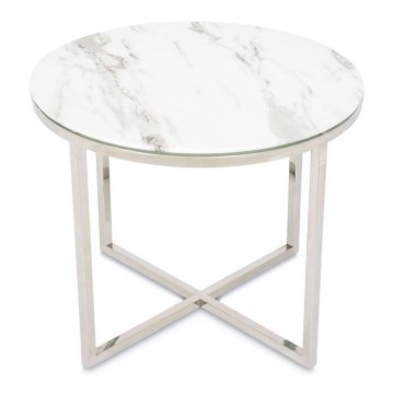 Table basse VERTIGO 50x60 cm chrome brillant/blanc