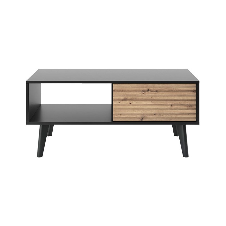 Table basse WILLOW 46x104 cm noir/chêne artisanal