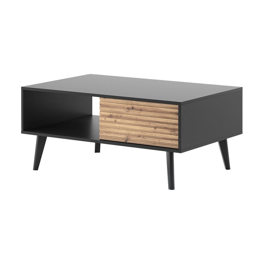 Table basse WILLOW 46x104 cm noir/chêne artisanal