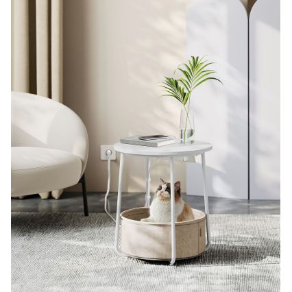 Table d'appoint NOIRA 45 cm avec prises électriques intégrées et ports USB, beige/blanc