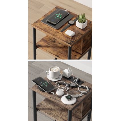 Table d'appoint ROD avec prises électriques intégrées et ports USB, marron/noir