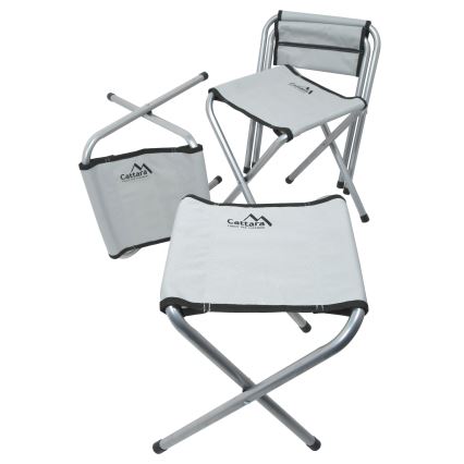 Table de camping pliable + 4x chaise blanc/chrome mat