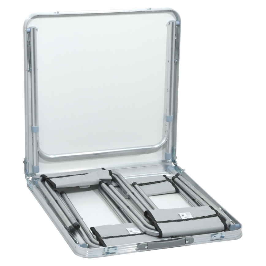 Table de camping pliable + 4x chaise blanc/chrome mat