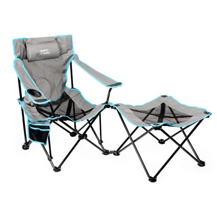 Table de camping pliable + chaise gris/bleu