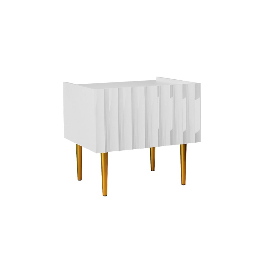 Table de chevet ARCOS 46x50 cm blanc/doré