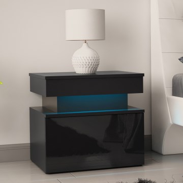 Table de chevet avec éclairage LED GLOSSA 51x55 cm noir/noir laqué