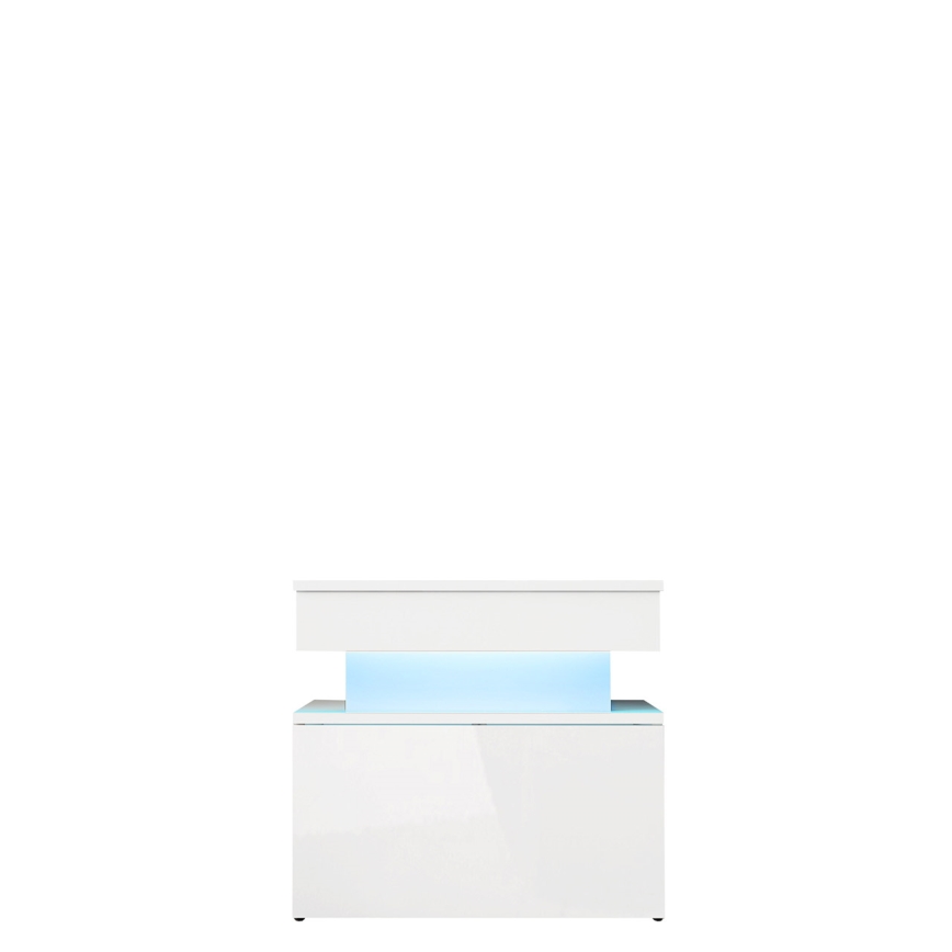 Table de chevet avec éclairage LED GLOSSA 55x51 cm blanc/blanc laqué