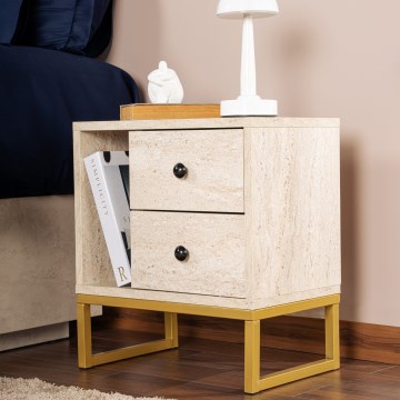 Table de chevet GLIMMER 50x45,2 cm beige/doré