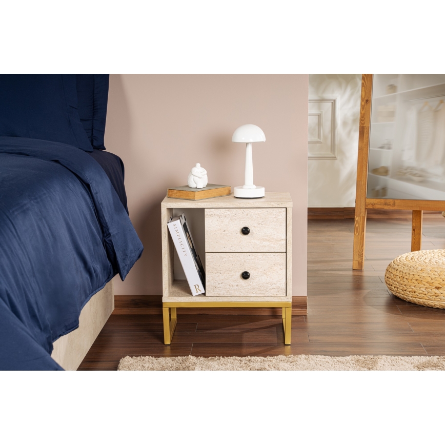 Table de chevet GLIMMER 50x45,2 cm beige/doré