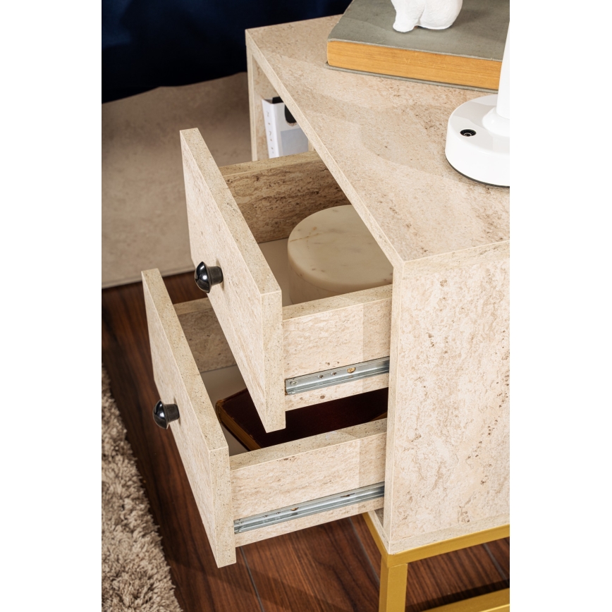 Table de chevet GLIMMER 50x45,2 cm beige/doré
