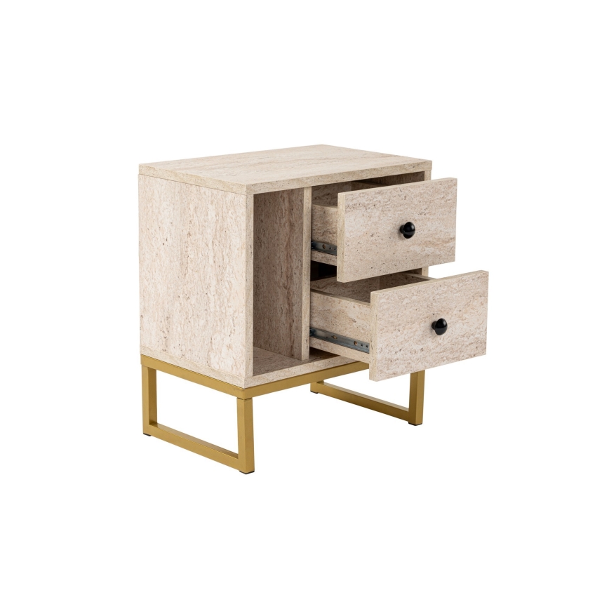 Table de chevet GLIMMER 50x45,2 cm beige/doré