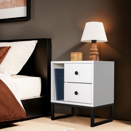 Table de chevet GLIMMER 50x45,2 cm blanc/noir