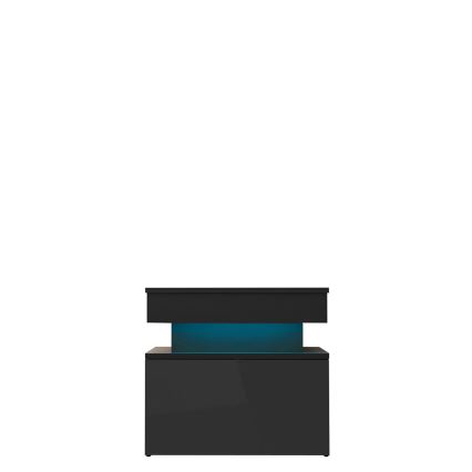 Table de chevet GLOSSA avec éclairage LED 51x55 cm, noir / noir laqué