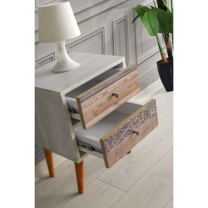 Table de chevet MALMO 55x40 cm blanche/marron