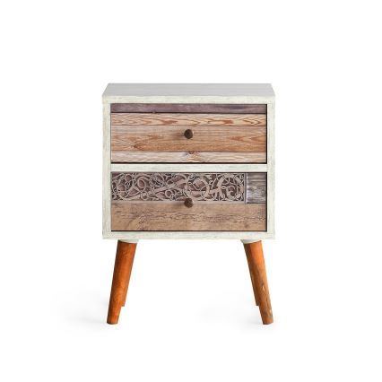 Table de chevet MALMO 55x40 cm blanche/marron