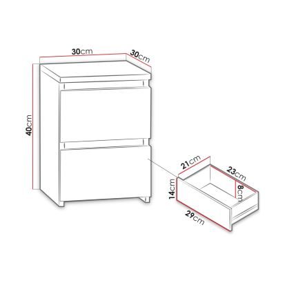 Table de chevet MALWA 40x30 cm blanc brillant