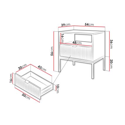 Table de chevet NOVA 56x54 cm blanc/noir