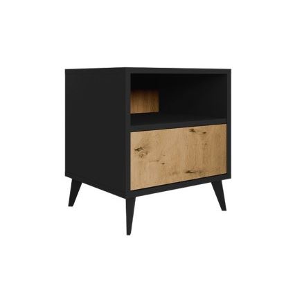 Table de chevet OVESSI 52x47 cm noir/chêne artisan
