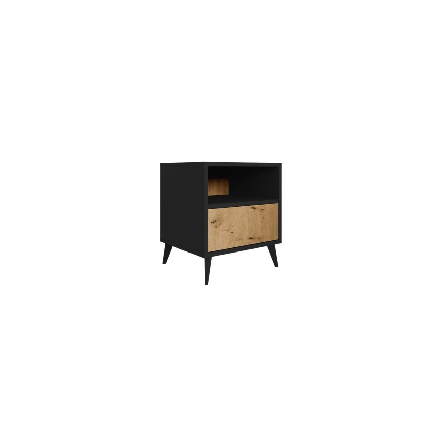 Table de chevet OVESSI 52x47 cm noir/chêne artisan