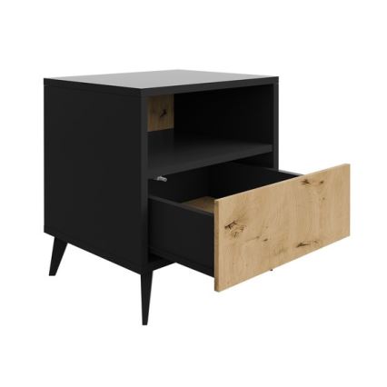 Table de chevet OVESSI 52x47 cm noir/chêne artisan