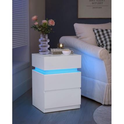 Table de chevet SMARTIE avec éclairage intégré, blanc