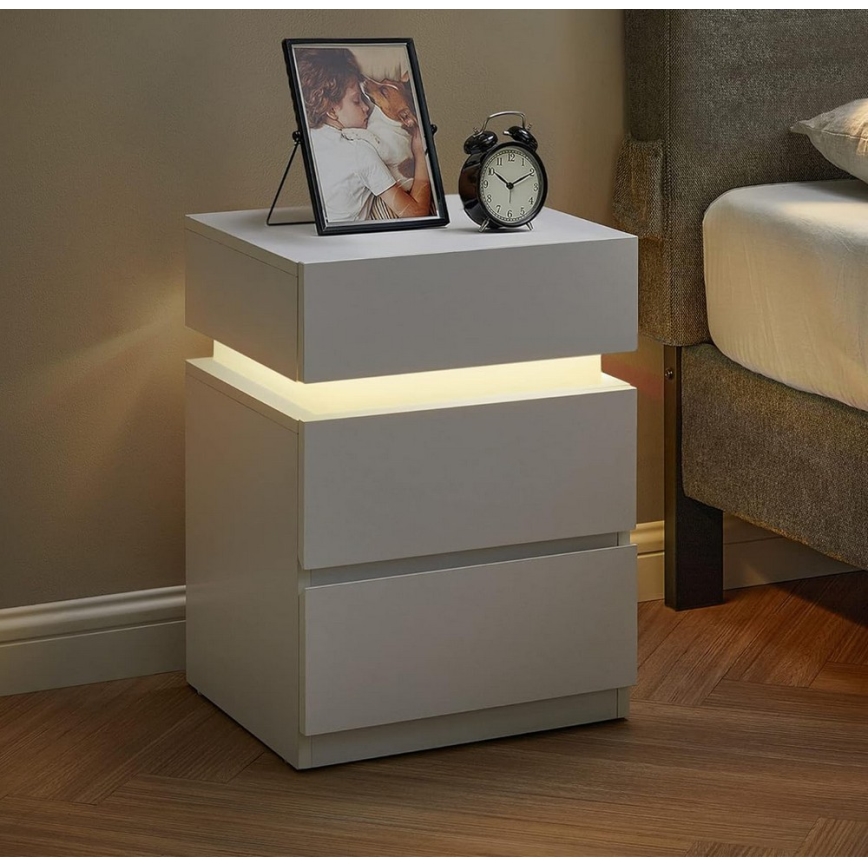Table de chevet SMARTIE avec éclairage intégré, blanc