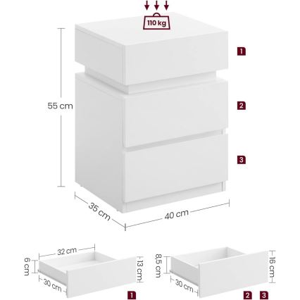 Table de chevet SMARTIE avec éclairage intégré, blanc