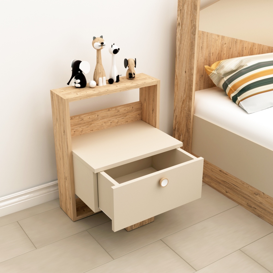 Table de chevet SNEKER 60x48,6 cm beige/pin atlantique