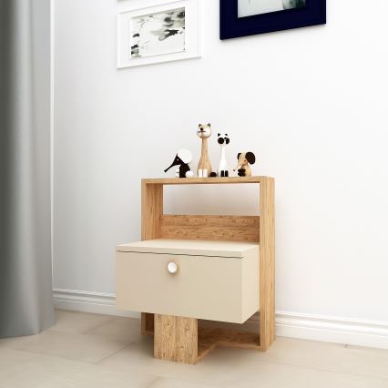 Table de chevet SNEKER 60x48,6 cm beige/pin atlantique