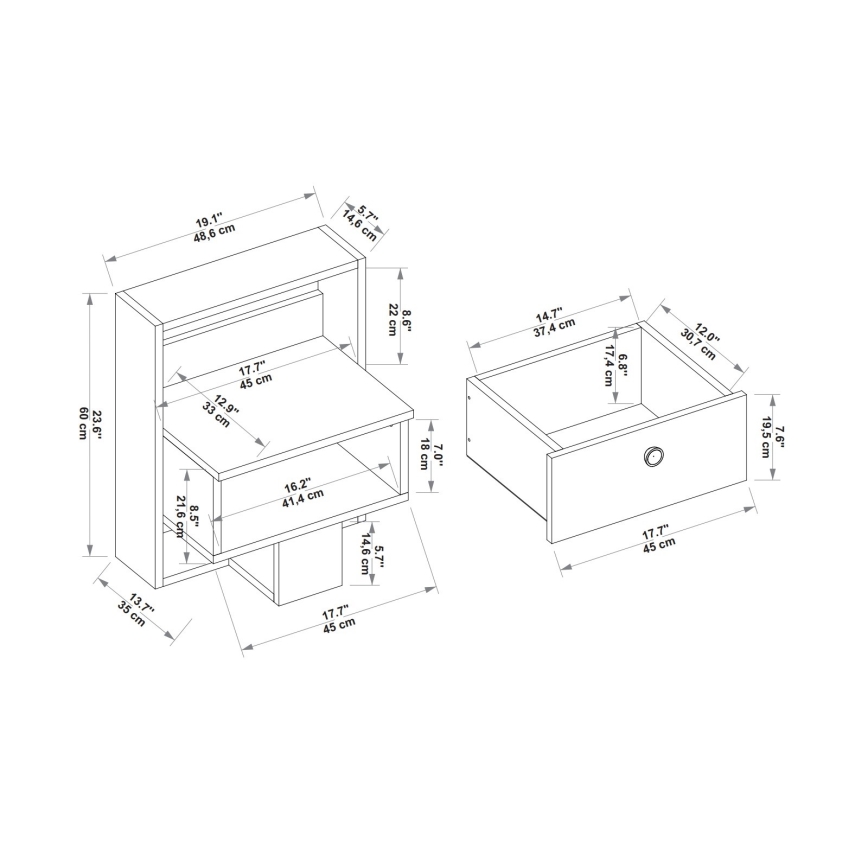 Table de chevet SNEKER 60x48,6 cm beige/pin atlantique