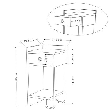 Table de nuit CACTUS 60x29,5 cm blanche/noire