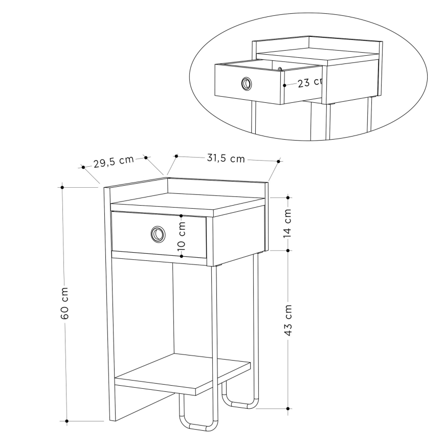 Table de nuit CACTUS 60x29,5 cm blanche/noire