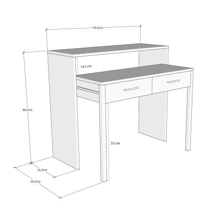 Table de travail 88x99 cm blanche/beige