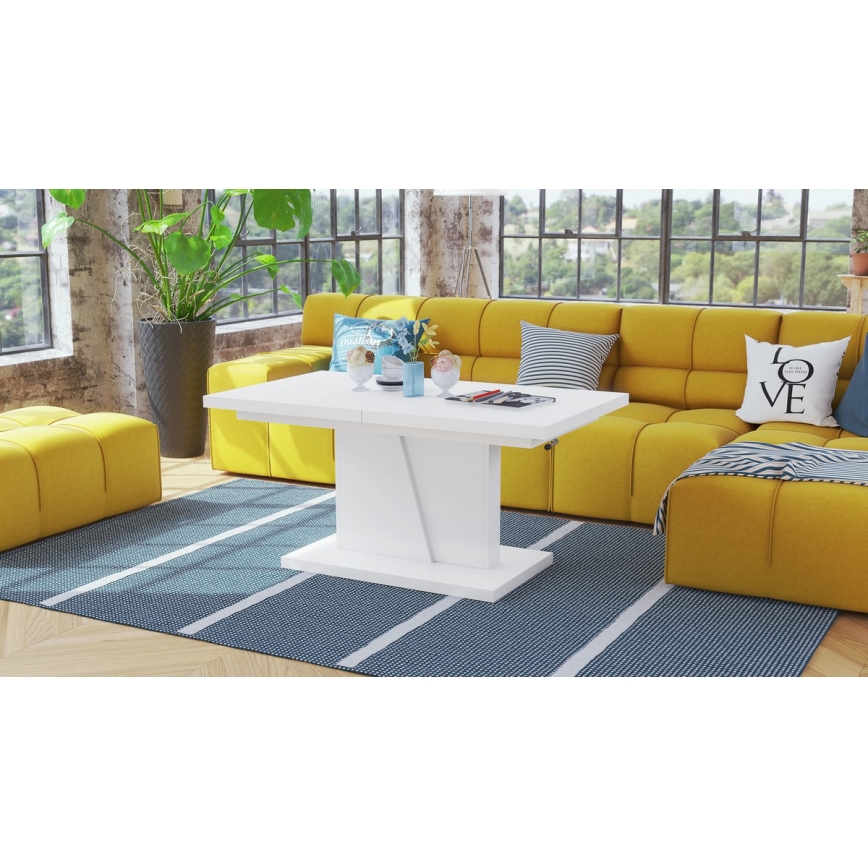 Table extensible basse/à manger NINO avec plateau relevable, blanche