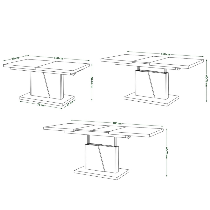 Table extensible basse/à manger NINO avec plateau relevable, blanche