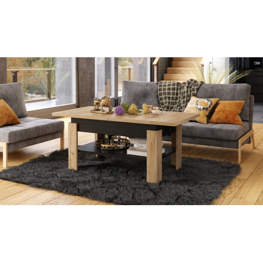 Table extensible ROY avec plateau relevable, chêne craft/noir